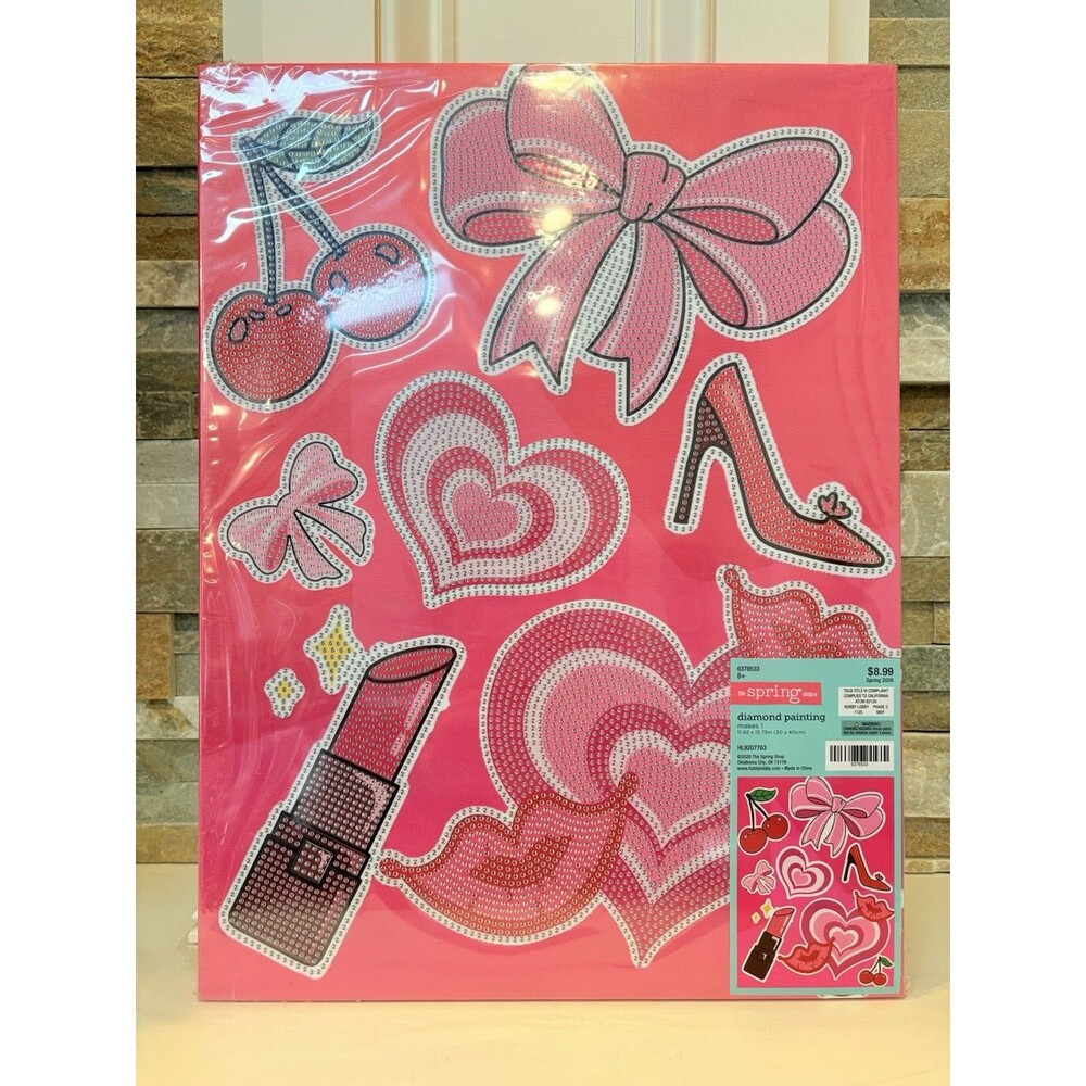 The Spring Shop Diamond Painting Kit - Hearts Bow Cherries - 11.85 x 15.75 in